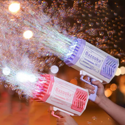 Bubble Gun Rocket 69 Holes Soap Bubbles Machine Gun Shape Automatic Blower With Light Toys