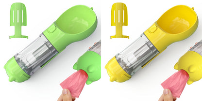 3-in-1 Portable Pet Water Bottle Feeder Bowl with Waste Bag Holder – Dog Travel Outdoor Water Dispenser
