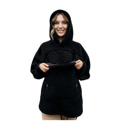 Oversized Fleece Hoodie with Front Pet Pouch for Cats and Small Dogs