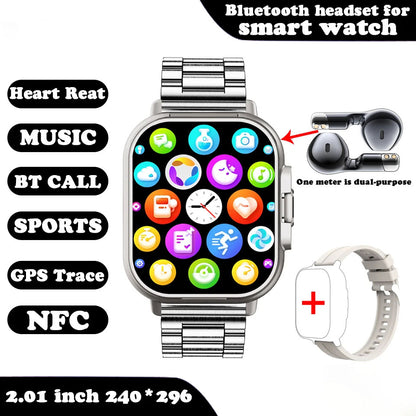 2-in-1 Smartwatch with Wireless Earbuds, Fitness Tracker, Bluetooth, Waterproof, Android iOS