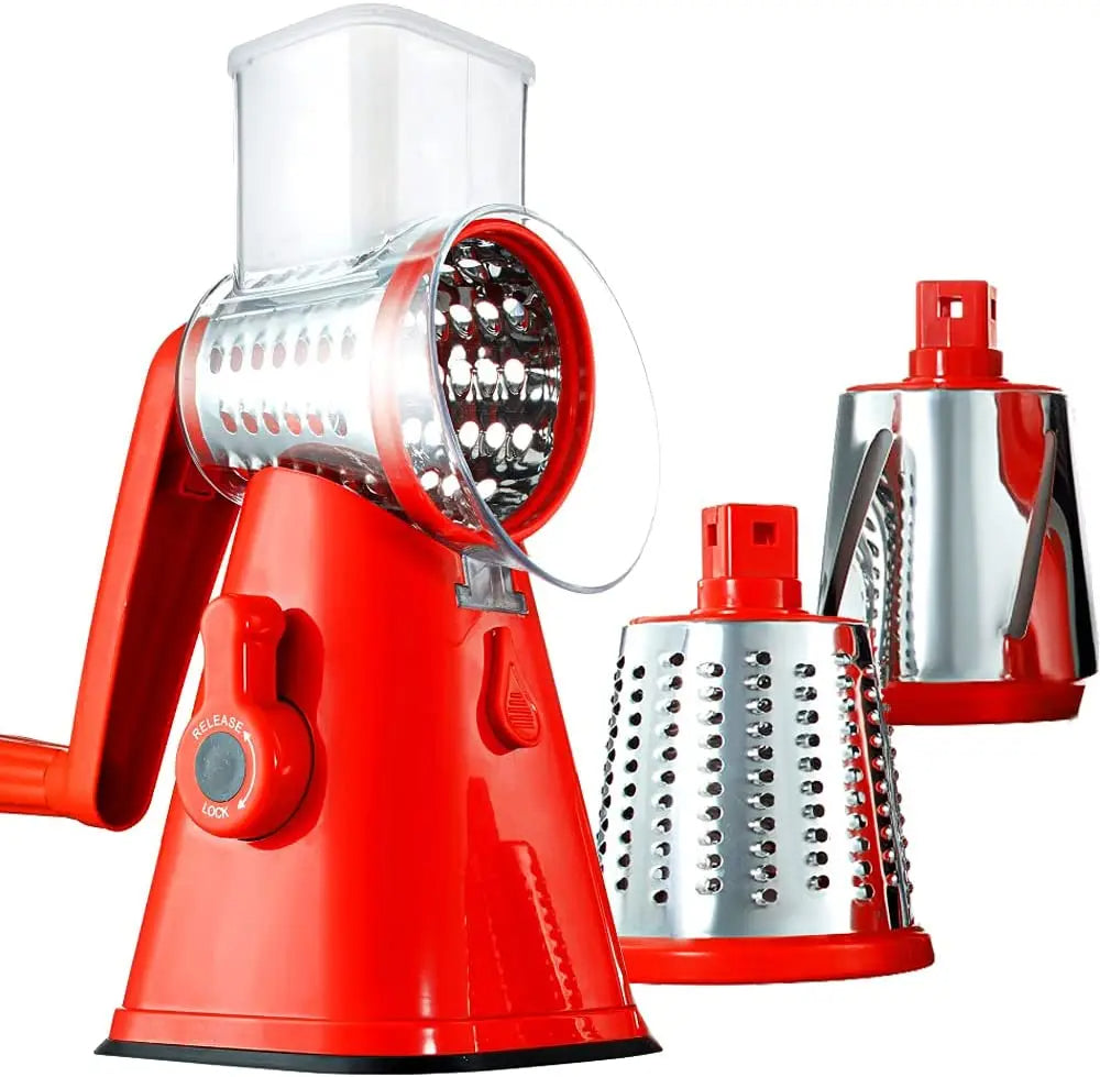 3-in-1 Rotary Cheese Grater & Vegetable Slicer - Manual Drum Grater for Cheese, Vegetables, Nuts & Fruits