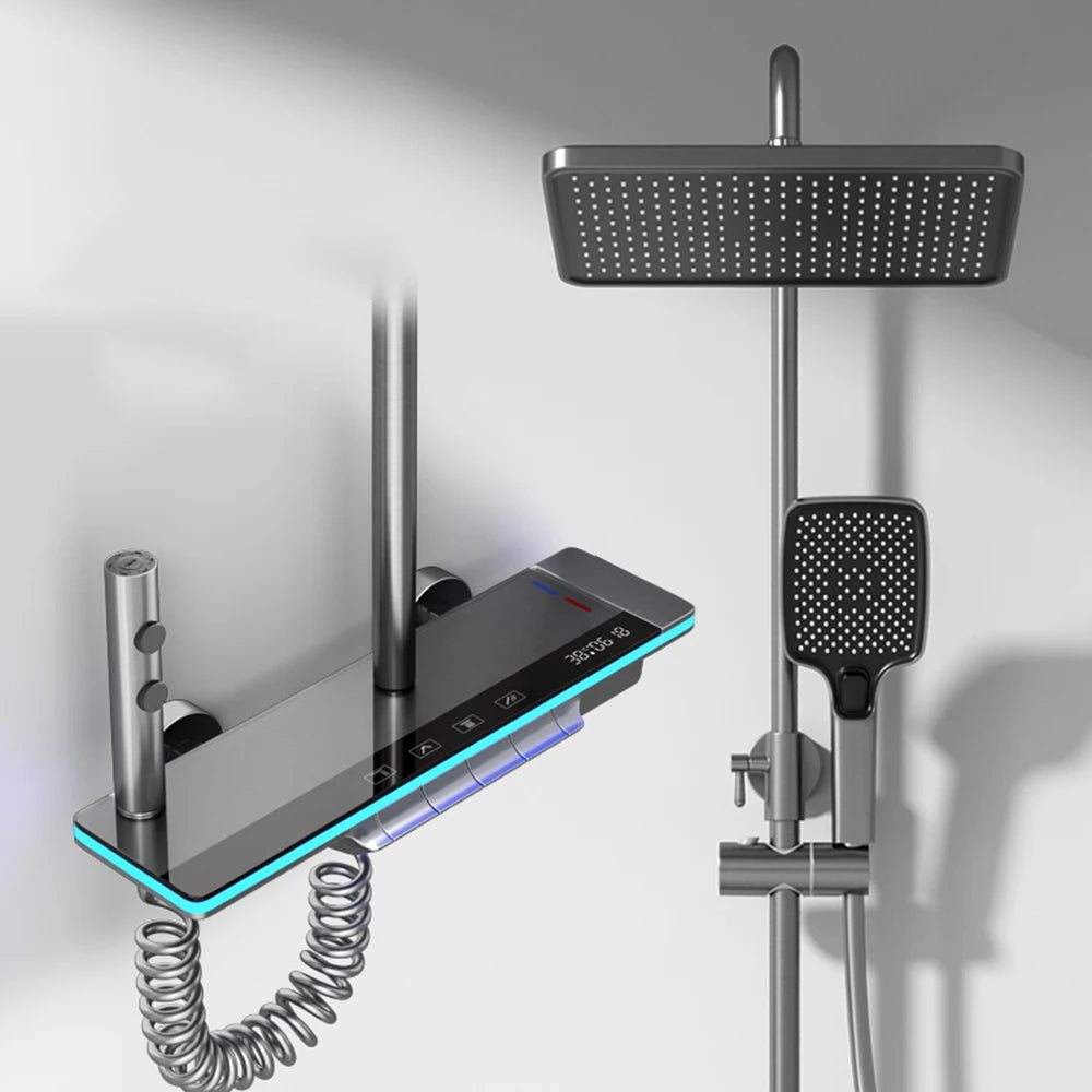 Luxury Shower Thermostat System Set – Adjustable Temperature Control, Digital Display, Rainfall Shower Head & Water Saving Features