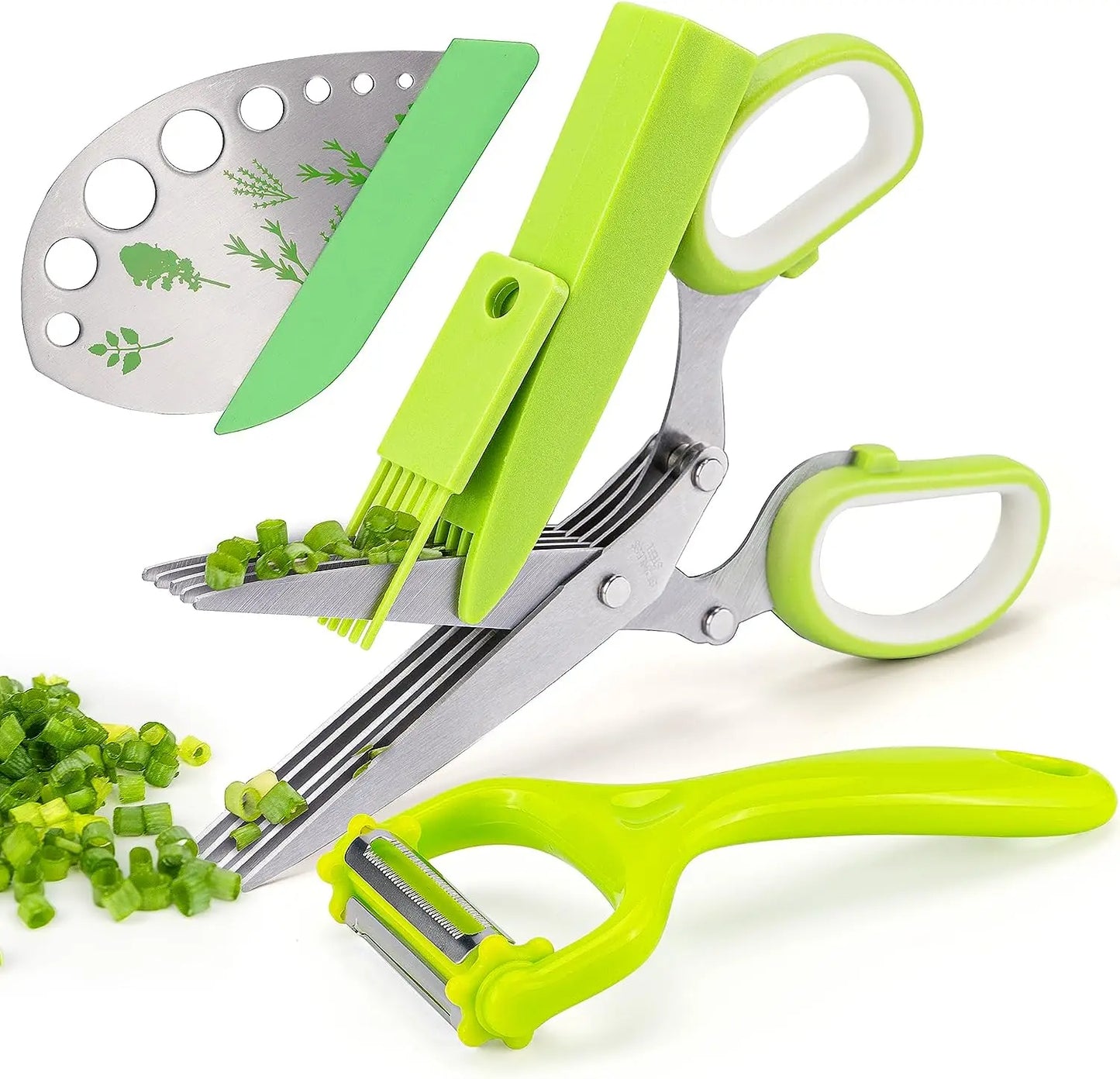 5-Blade Herb Scissors – Multipurpose Kitchen Shears for Cutting Vegetables, Herbs, Green Onions & Spices | Stainless Steel with Cleaning Comb