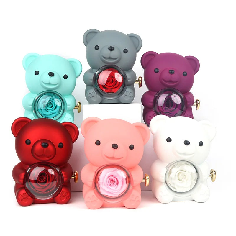 Eternal Rose Teddy Bear Gift with Necklace – Romantic Valentine’s Day Anniversary Gift for Her