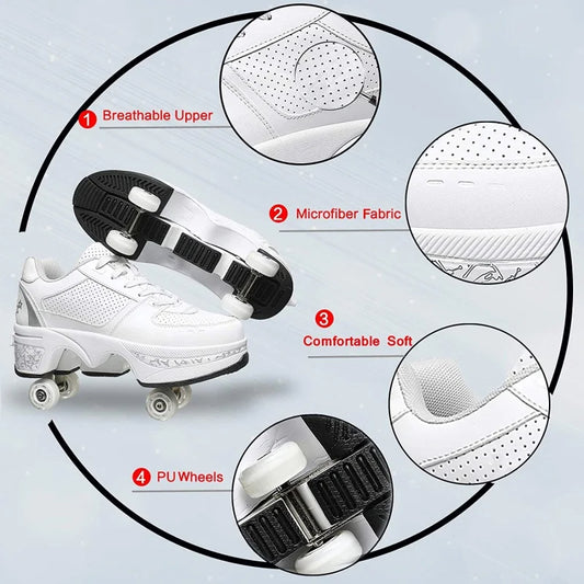 Four-Wheel Dual-Use Skating Shoes Double-Row Roller Men's Casual Sneakers Women's Men's Sport