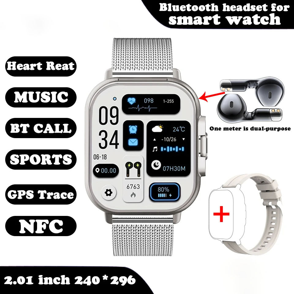 2-in-1 Smartwatch with Wireless Earbuds, Fitness Tracker, Bluetooth, Waterproof, Android iOS