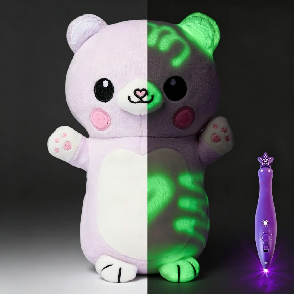 Glow in the Dark Drawing Plush Toy with Light Pen, Reusable Kids Doodle Animal