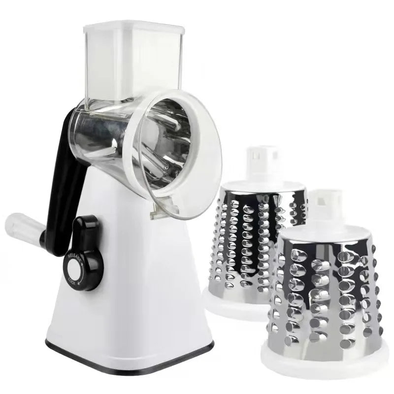 3-in-1 Rotary Cheese Grater & Vegetable Slicer - Manual Drum Grater for Cheese, Vegetables, Nuts & Fruits
