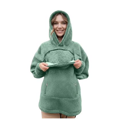 Oversized Fleece Hoodie with Front Pet Pouch for Cats and Small Dogs