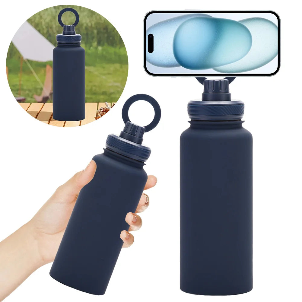 Fitness Enthusiasts Magnetic Phone Holder Insulated Cup Stainless Steel Water Bottle