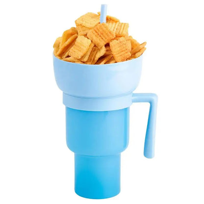 2 In 1 Snackies Cup Portable Splash Snack Bowl Chicken Storage Bowl with Handle Straw Cup