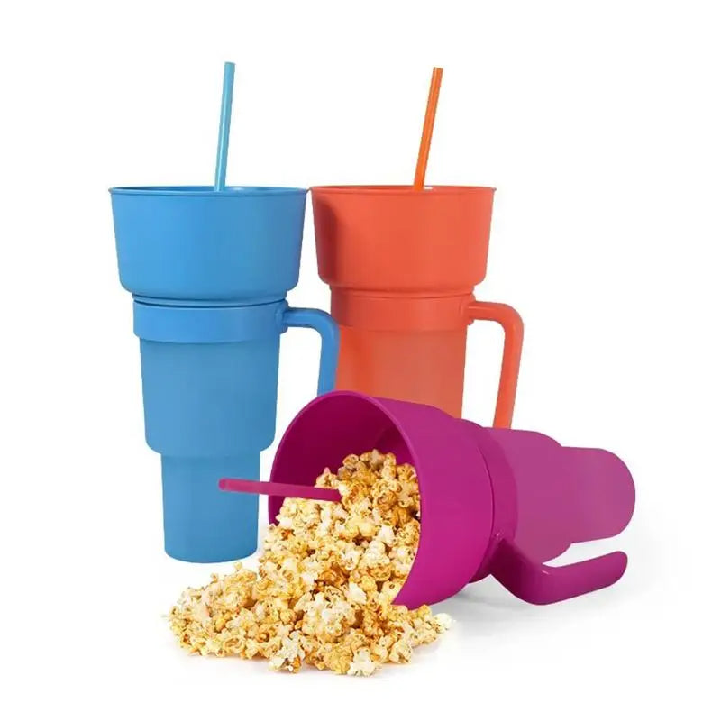 2 In 1 Snackies Cup Portable Splash Snack Bowl Chicken Storage Bowl with Handle Straw Cup