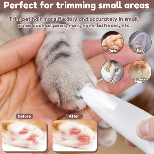 Waterproof Dog Paw Trimmer with LED Light – Pet Hair Clippers for Grooming & Widen Blade Design