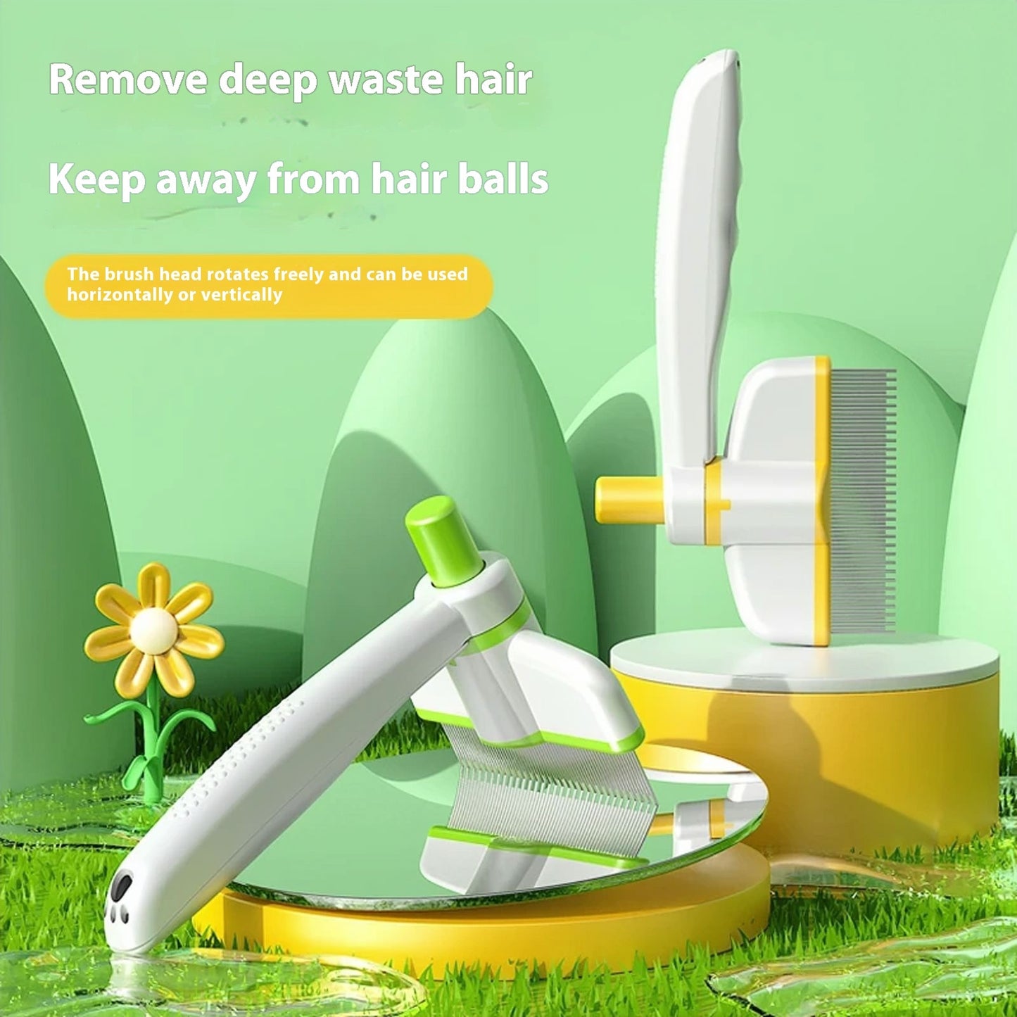 Self-Cleaning Pet Grooming Comb for Cats and Dogs - Hair Removal Brush, Flea Removal, Deshedding Tool for Long Hair Pets