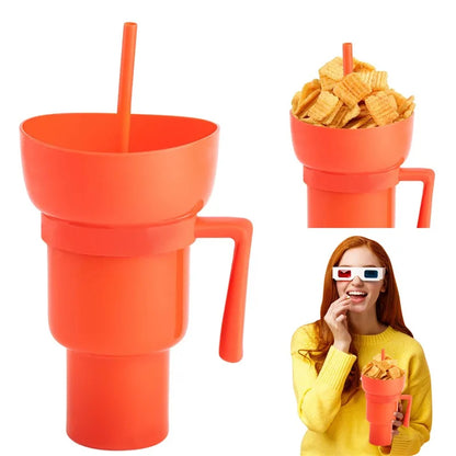 2 In 1 Snackies Cup Portable Splash Snack Bowl Chicken Storage Bowl with Handle Straw Cup