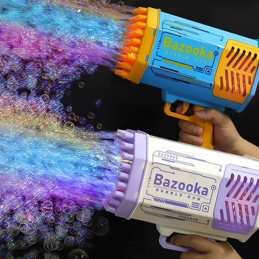 Bubble Gun Rocket 69 Holes Soap Bubbles Machine Gun Shape Automatic Blower With Light Toys