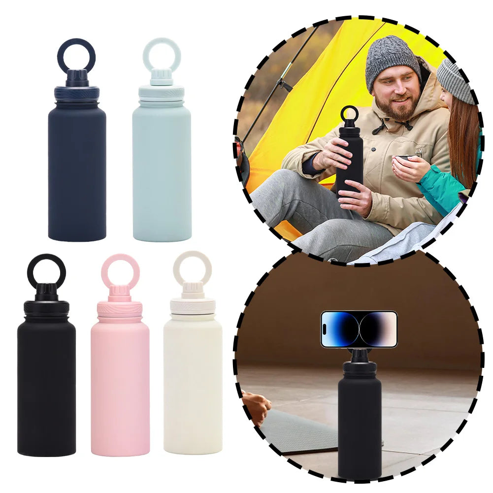 Fitness Enthusiasts Magnetic Phone Holder Insulated Cup Stainless Steel Water Bottle