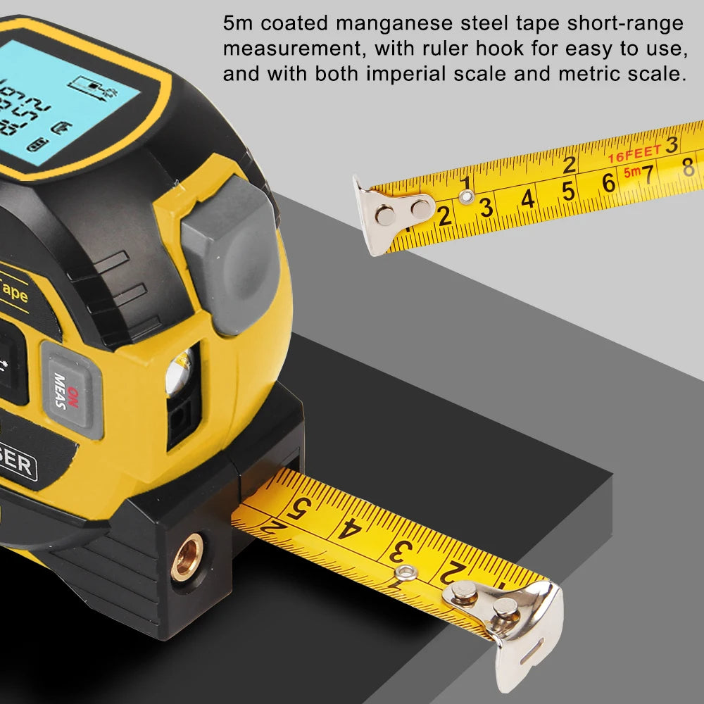 3 in 1 Laser Rangefinder LCD Display with Backlight Distance Meter Building Measurement Device Tape Measure Ruler