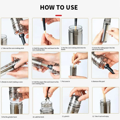 3 in1 Portable Tobacco Filling Grinding Storage Integrated Set Dry Herb Roller Paper Pipes for Grinder Grass Smoking Tools