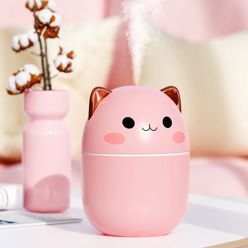 Cute Cat Air Humidifier – Ultra-Silent USB Cool Mist, LED Aromatherapy Diffuser for Office, Bedroom, Car & Home