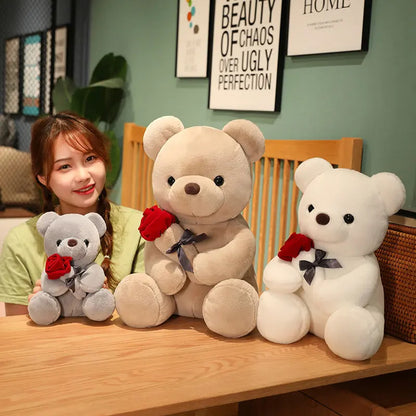 Lovely Hug Roses Teddy Bear Plush Pillow Stuffed Soft Nice Birthday Gift Girlfriend Valentine's Day