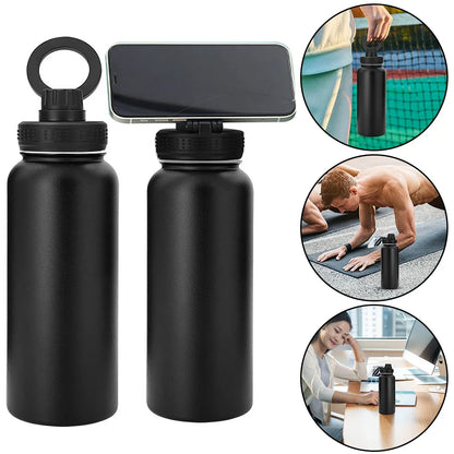 Fitness Enthusiasts Magnetic Phone Holder Insulated Cup Stainless Steel Water Bottle