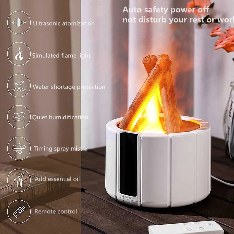 Flame Aroma Diffuser Bonfire Air Humidifier Ultrasonic Cool Mist Maker Fogger LED Essential Oil Lamp Difusor