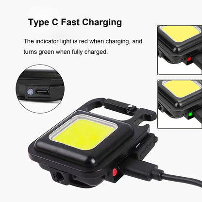 Portable Small Led Keychain Flashlights COB Work Light 2000Lumens Rechargeable Waterproof 5 Light Modes Mini Flashlights