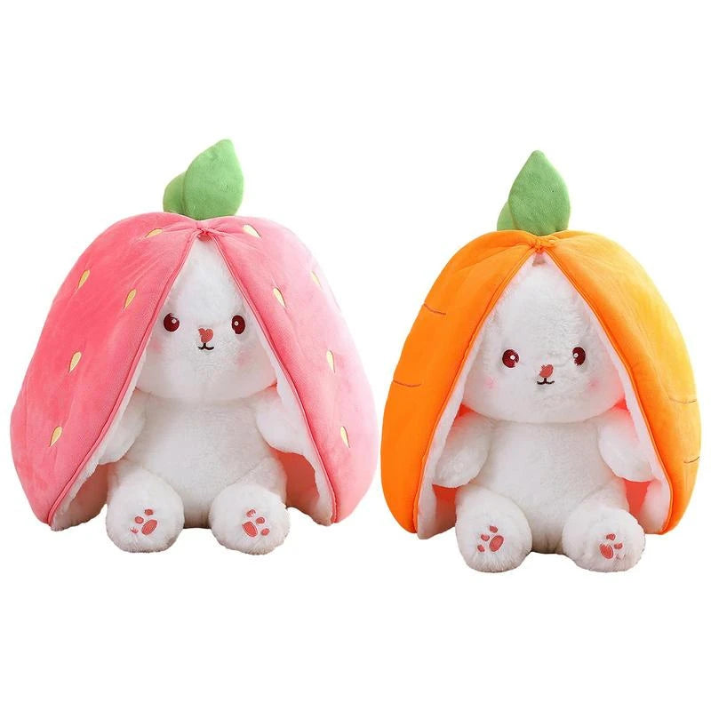 Bunny Stuffed Animal Reversible Cuddle Bunny Stuffed,Strawberry Bunny Transformed Rabbit Plush Zipper,Carrot That Turns Into Ears Bunnies Plushies Toy Cute Stuffy Doll Easter Girlfriend Gift