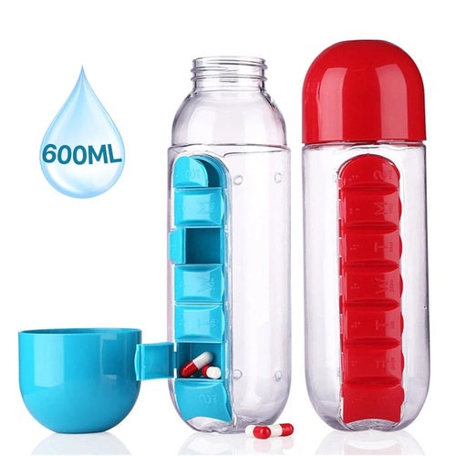2 in 1 Daily Medicine Box Storage Box, Water Bottle With Pill Organizer
