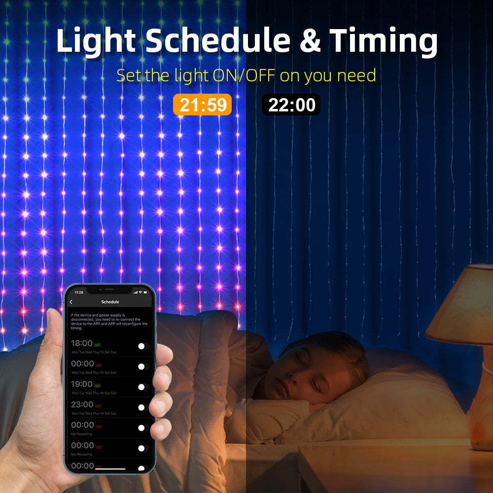 Twinkly Curtain – App-Controlled LED Christmas Lights with 210 RGB+W (16 Million Colors + Warm White) LEDs.