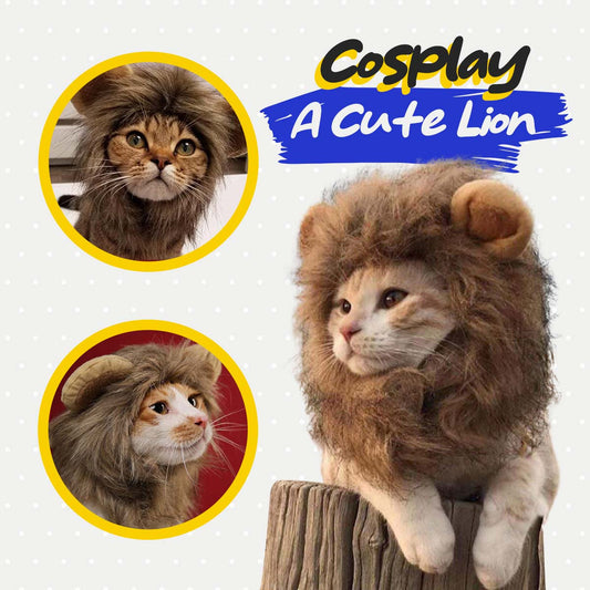 Lion Mane Wig, Funny Pet Cat Costumes for Halloween Christmas, Furry Pet Clothing Accessories Fits Neck