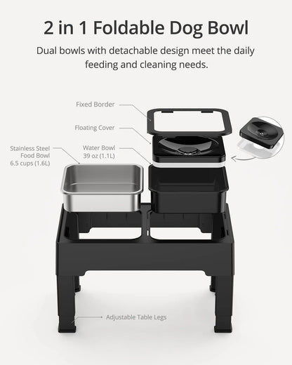 Elevated Mess-Free Dog Bowl Pet Fusion Elevated Dog Bowls in Premium Anodized Aluminum Stand
