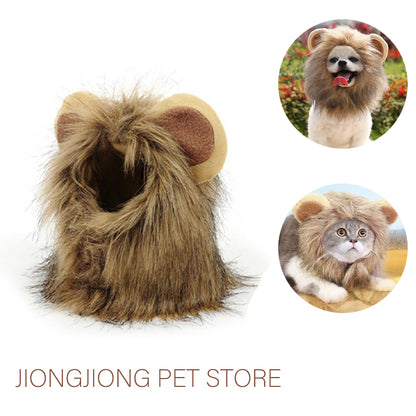 Lion Mane Wig, Funny Pet Cat Costumes for Halloween Christmas, Furry Pet Clothing Accessories Fits Neck