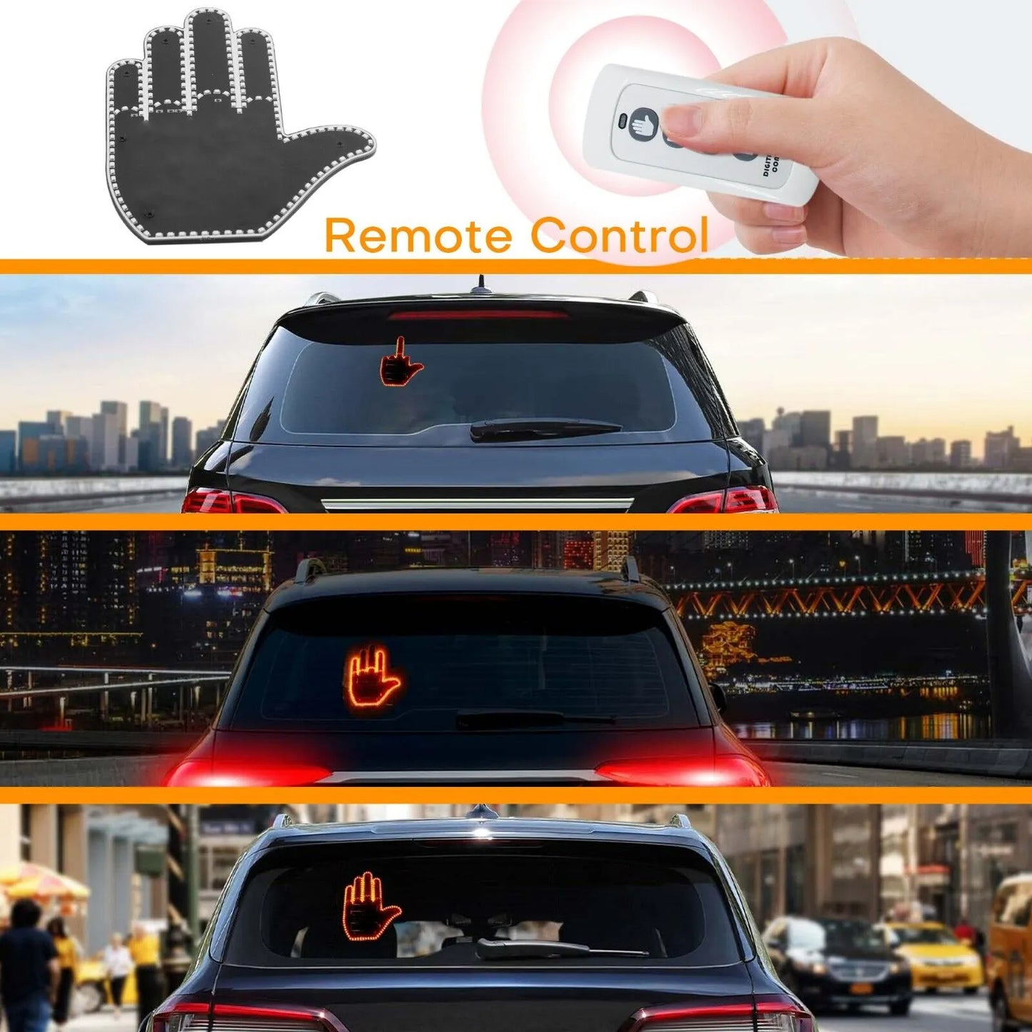 Hand LED Illuminated Gesture Light Car Finger Light with Remote Finger Thumb Up Down Lights Hand Lamp for Nighttime Driving Automotive Led Light